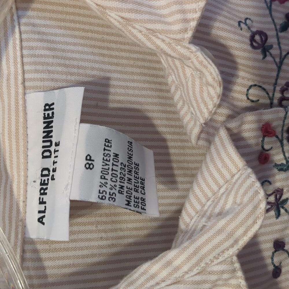 Alfred Dunner Petite Beige Striped Floral Shirt - Picture 2 of 4